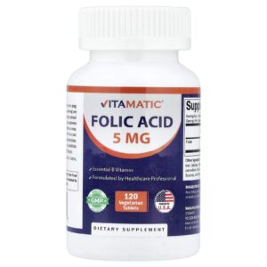 Vitamatic Ácido Fólico 120 Comprimidos Vegetarianos (8.333 mcg por Comprimido)