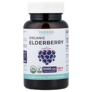 Pure Co. Sabugueiro Orgânico 30 Cápsulas Veganas (500 mg por Cápsula)