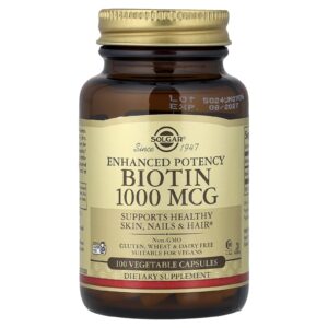 Solgar Biotina de Potência Aprimorada 1.000 mcg 100 Cápsulas Vegetais