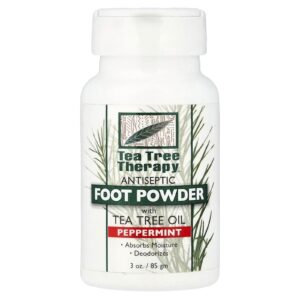 Tea Tree Therapy Pó para os pés com óleo da árvore do chá hortelã-pimenta 85 g (3 oz)
