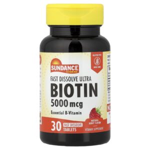 Sundance Vitamins Ultra-Biotina de Dissolução Rápida Baga Natural 5.000 mcg 30 Comprimidos de Dissolução Rápida