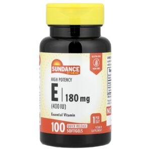 Sundance Vitamins Vitamina E Alta Potência 180 mg (400 UI) 100 Cápsulas Softgel de Liberação Rápida