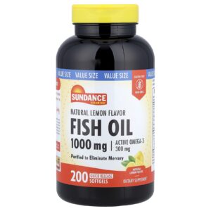 Sundance Vitamins Óleo de Peixe Limão Natural 1.000 mg 200 Cápsulas Softgel de Liberação Rápida