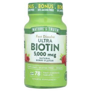 Natures Truth Ultra Biotina Fruto Silvestre Natural 5.000 mcg 78 Comprimidos de Dissolução Rápida
