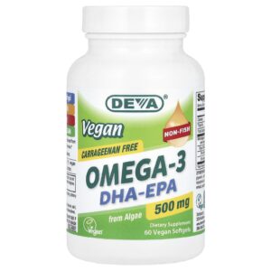 Deva Ômega-3 Vegano DHA-EPA 500 mg 60 Cápsulas Softgel Veganas