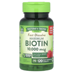 Natures Truth Maximum Biotin Fruto Silvestre Natural 10.000 mcg 120 Comprimidos de Dissolução Rápida