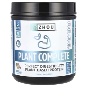 Zhou Nutrition Proteína à Base de Plantas Completa Digestibilidade Perfeita Baunilha 544 g (19 oz)