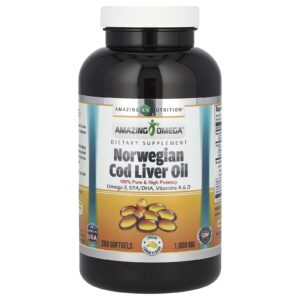 Amazing Nutrition Amazing Omega Óleo de Fígado de Bacalhau Norueguês Limão 1.000 mg 250 Cápsulas Softgel