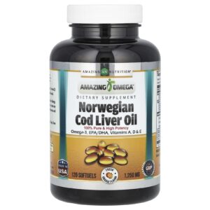 Amazing Nutrition Óleo de Fígado de Bacalhau Norueguês Laranja Fresca 1.250 mg 120 Cápsulas Softgel