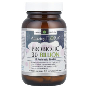 Amazing Nutrition Amazing Flora™ Probiótico 30 Bilhões de UFCs 60 Cápsulas Vegetais