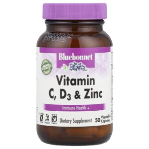 Bluebonnet Nutrition Vitamina C D3 e Zinco 50 Cápsulas Vegetais