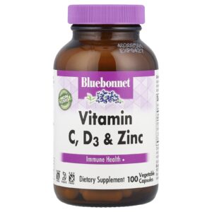 Bluebonnet Nutrition Vitamina C D3 e Zinco 100 Cápsulas Vegetais