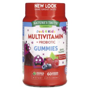 Natures Truth Just 4 Kidz Multivitamínico + Probiótico Punch Natural de Frutos Silvestres 60 Gomas Vegetarianas