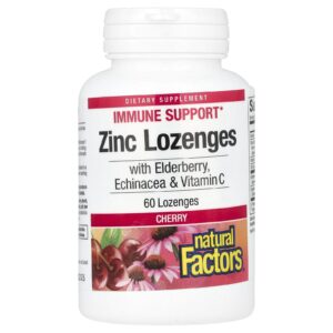 Natural Factors Zinco Lonzenges com Sabugueiro Echinacea e Vitamina C Cereja 60 Pastilhas