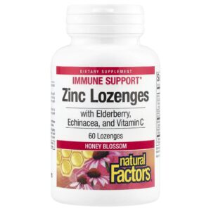 Natural Factors Zinco Lonzenges com Sabugueiro Echinacea e Vitamina C Flor de Mel 60 Pastilhas