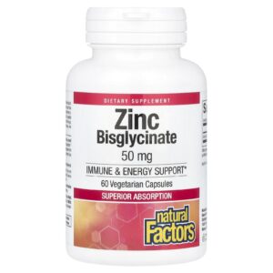 Natural Factors Bisglicinato de Zinco 50 mg 60 Cápsulas Vegetarianas