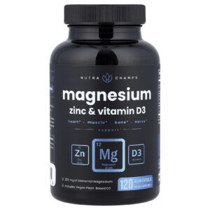 NutraChamps Magnésio Zinco e Vitamina D3 120 Cápsulas Veganas