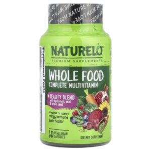 NATURELO Multivitamínico Completo de Alimentos Integrais + Mistura de Beleza 60 Cápsulas Vegetarianas
