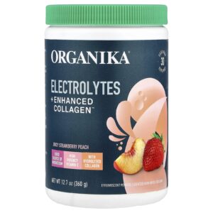 Organika Eletrólitos + Enhanced Collagen™ Morango Suculento e Pêssego 360 g (127 oz)