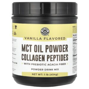 Left Coast Performance Peptídeos de Colágeno em Pó do Óleo TCM com Prebiótico e Fibra de Acácia Baunilha 454 g (1 lb)