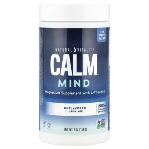 Natural Vitality CALM® Mind Suplemento de Magnésio com Mistura para Bebida de L-Theanine Sem Sabor 168 g (6 oz)