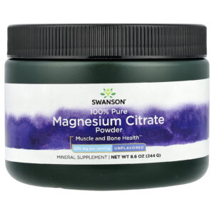 Swanson Citrato de Magnésio Puro 100% Sem Sabor 630 mg 244 g (86 oz)