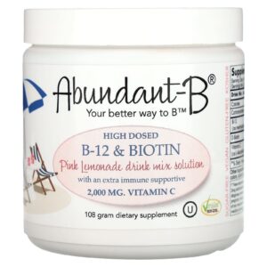 Sufficient C Abundante B-12 em Alta Dose e Mistura para Bebida de Biotina Limonada Rosa 108 g
