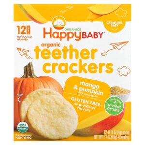 Happy Family Organics Happy Baby Biscoitos de Mordedor Orgânicos Manga e Abóbora com Amaranto 12 Pacotes 4 g (014 oz) Cada