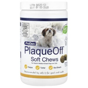 ProDen Cápsulas Mastigáveis PlaqueOff® Para Cães e Gatos de Raças Pequenas e Médias 90 Cápsulas Mastigáveis 225 g (79 oz)