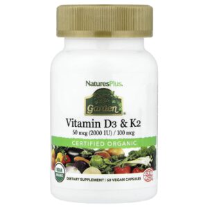 NaturesPlus Source of Life Garden® Vitaminas D3 e K2 60 Cápsulas Veganas