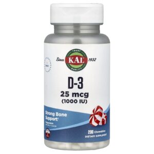 KAL D-3 Hortelã-pimenta 25 mcg (1.000 UI) 200 Produtos Mastigáveis