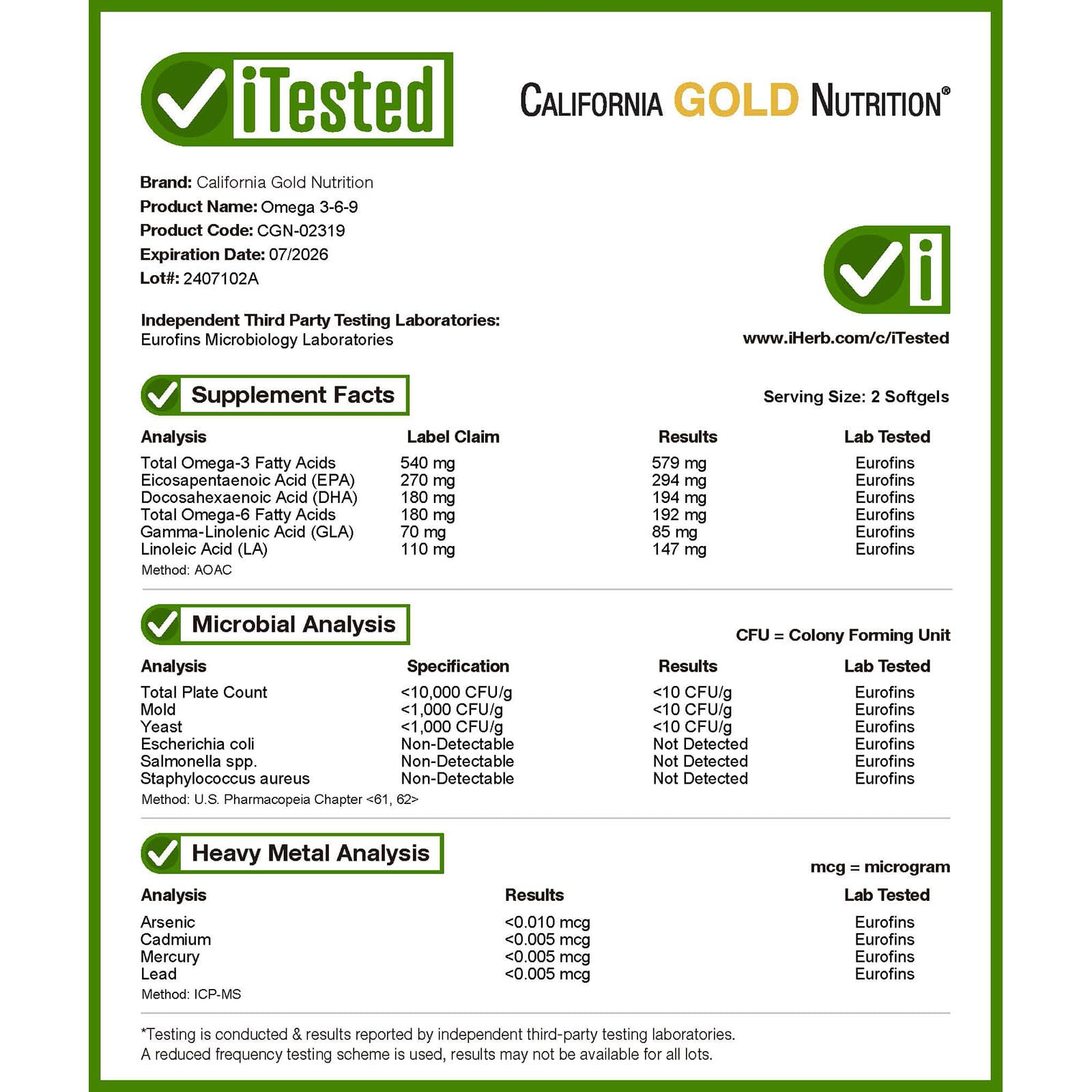 California Gold Nutrition Ômegas 3 6 e 9 com Óleo de Peixe Ômega-3 e Óleo da Semente de Borragem EPA DHA GLA e Ácido Linoleico Limão Natural 180 Cápsulas Softgel - Imagem 5