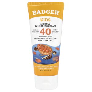Badger Clareza de Esporte Crianças Creme com Filtro Solar Mineral Natural FPS 40 Tangerina e Baunilha 29 fl oz (87 ml)
