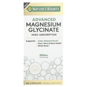 Natures Bounty Glicinato de Magnésio Avançado Alta Absorção 90 Cápsulas (120 mg por Cápsula)