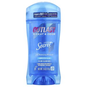 Secret Outlast® Suor e Odor Desodorante em Gel Transparente 72 Horas Limpeza Total 73 g (26 oz)