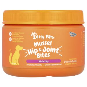 Zesty Paws Mussel Quadril e Articulações Bites Para Cães Todas as Idades Frango 90 Cápsulas Mastigáveis 225 g (79 oz)