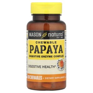 Mason Natural Mamão Mastigável Complexo de Enzimas Digestivas Pêssego 100 Gomas Mastigáveis
