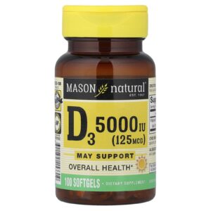 Mason Natural Vitamina D3 125 mcg (5.000 UI) 100 Cápsulas Softgel