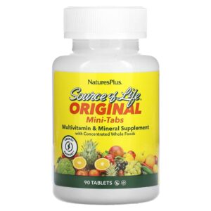 NaturesPlus Source of Life Minicomprimidos Originais Suplemento Multivitamínico e Mineral com Alimento Integral Concentrado 90 Comprimidos