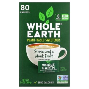 Whole Earth Folha de Estévia e Fruta-dos-Monges com Eritritol 80 Embalagens 160 g (56 oz)