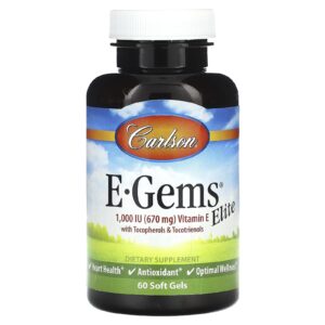 Carlson E-Gems Elite Vitamina E com Tocoferóis e Tocotrienóis 670 mg (1.000 UI) 60 Cápsulas Softgel