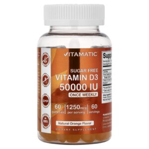 Vitamatic Gomas de Vitamina D3 Laranja Natural 1.250 mg (50.000 UI) 60 Gomas
