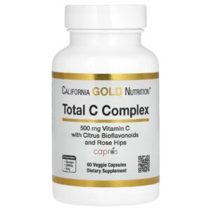 California Gold Nutrition Total C Complex com Ácido Ascórbico Extrato de Amla Bioflavonoides Cítricos e Extrato de Rosa-mosqueta 500 mg 60 Cápsulas Vegetais