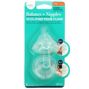 Evenflo Feeding Balance + Mamilos Flow Pack Combo Largo A partir de 3 Meses Médio 2 Bicos Ventilados