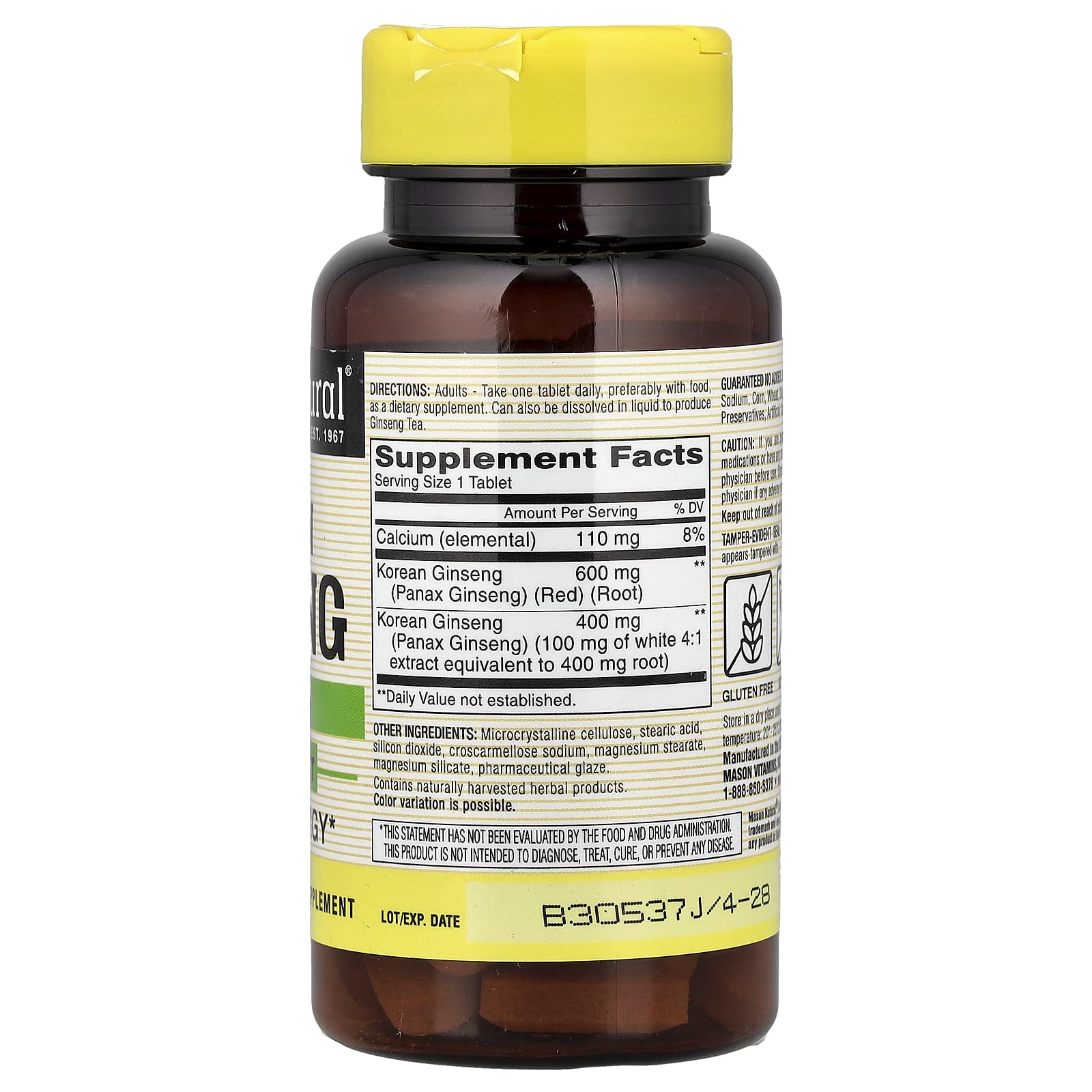 Mason Natural Ginseng Coreano com Ervas Integrais 60 Comprimidos - Imagem 2