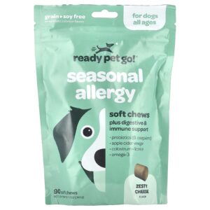 Ready Pet Go Alergia Sazonal Para Cães Todas as Idades Queijo Picante 90 Cápsulas Mastigáveis 360 g (127 oz)