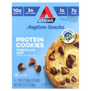 Atkins Lanches a Qualquer Momento Biscoitos de Proteína Gotas de Chocolate 4 Biscoitos 39 g (138 oz) Cada