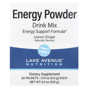 Lake Avenue Nutrition Mistura para Bebida em Pó para Energia com Potássio Sódio Cafeína e Vitamina C Gengibre e Limão 20 Embalagens 116 g (041 oz) Cada
