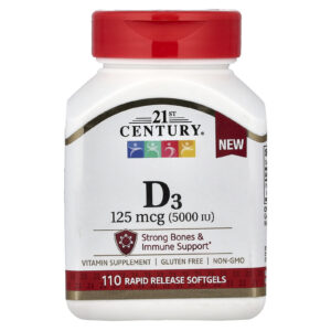 21st Century Vitamina D3 125 mcg (5.000 UI) 110 Cápsulas Softgel de Liberação Rápida