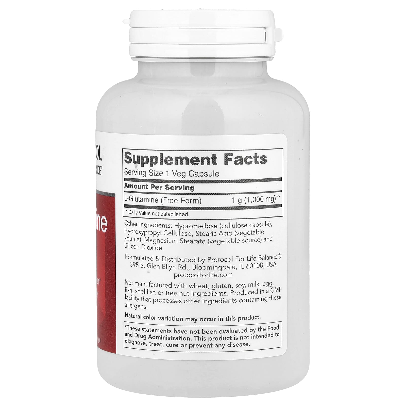 Protocol for Life Balance L-Glutamina 1.000 mg 120 Cápsulas Vegetais - Imagem 2